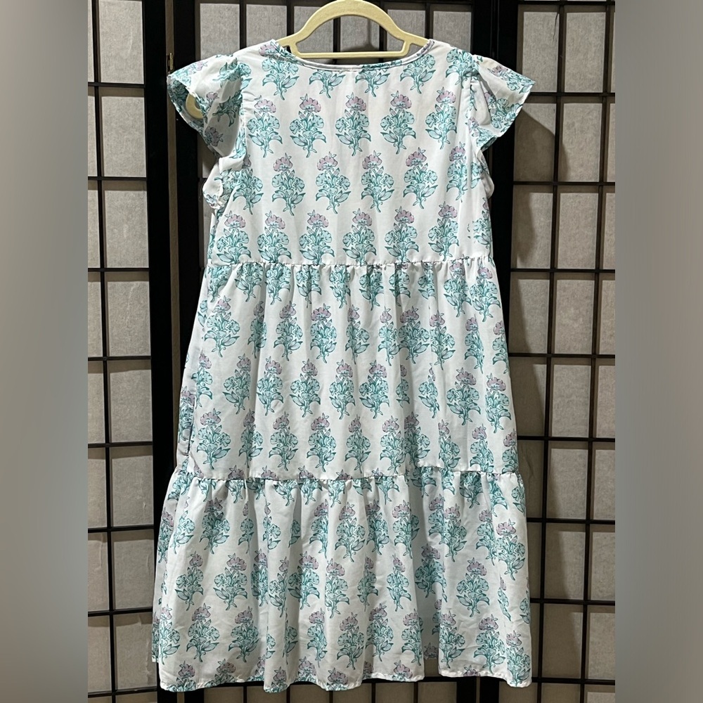 j.marie CECILIA RUFFLE FLORAL MINI DRESS in BLUE, mint with Lilac Accents SIZE S - Picture 6 of 11